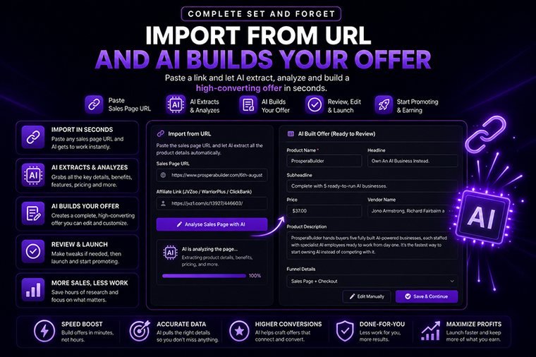 Import from URL — AI extracts and builds your offer
